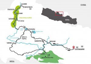 Road way Map for Lower mustang motorbike tour