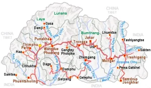 bhutan tour map 